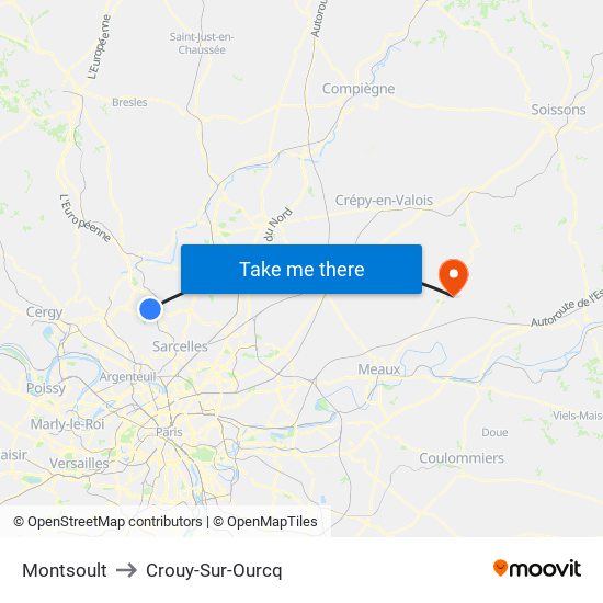 Montsoult to Crouy-Sur-Ourcq map