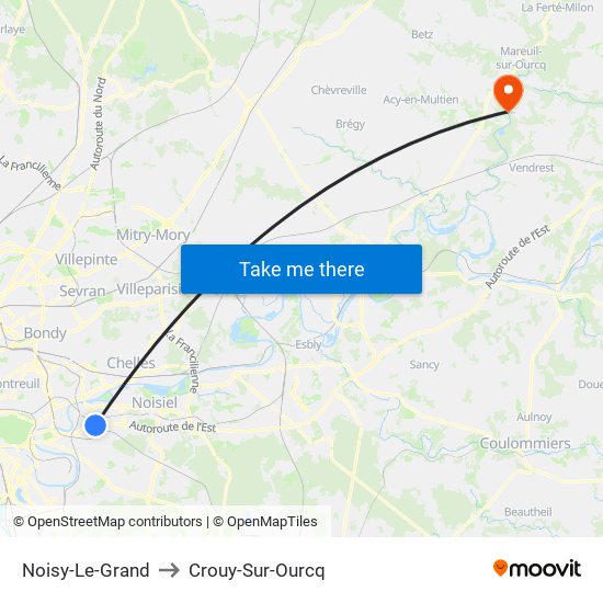 Noisy-Le-Grand to Crouy-Sur-Ourcq map