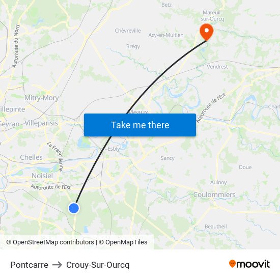 Pontcarre to Crouy-Sur-Ourcq map