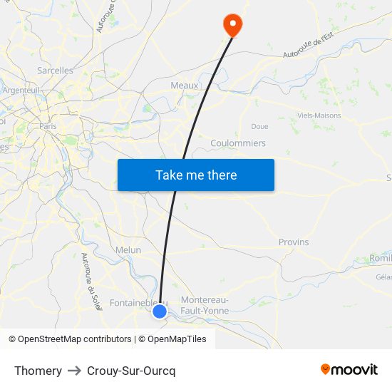 Thomery to Crouy-Sur-Ourcq map