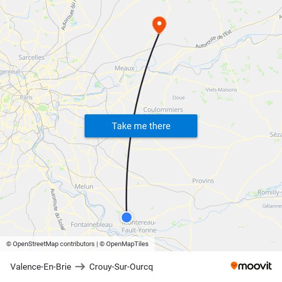 Valence-En-Brie to Crouy-Sur-Ourcq map