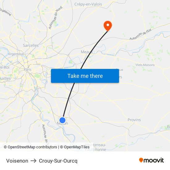 Voisenon to Crouy-Sur-Ourcq map