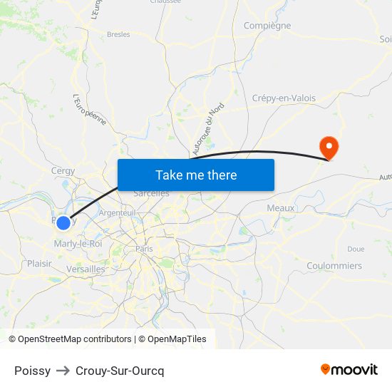 Poissy to Crouy-Sur-Ourcq map