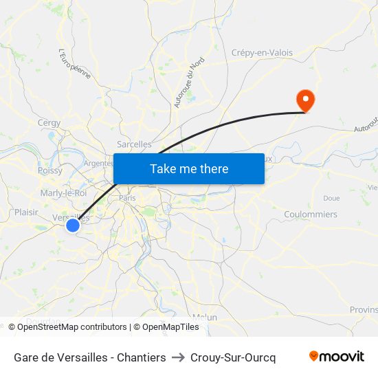 Gare de Versailles - Chantiers to Crouy-Sur-Ourcq map