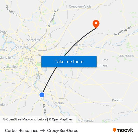 Corbeil-Essonnes to Crouy-Sur-Ourcq map