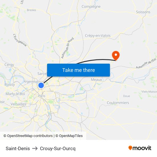 Saint-Denis to Crouy-Sur-Ourcq map