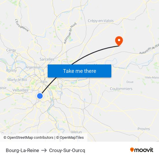 Bourg-La-Reine to Crouy-Sur-Ourcq map