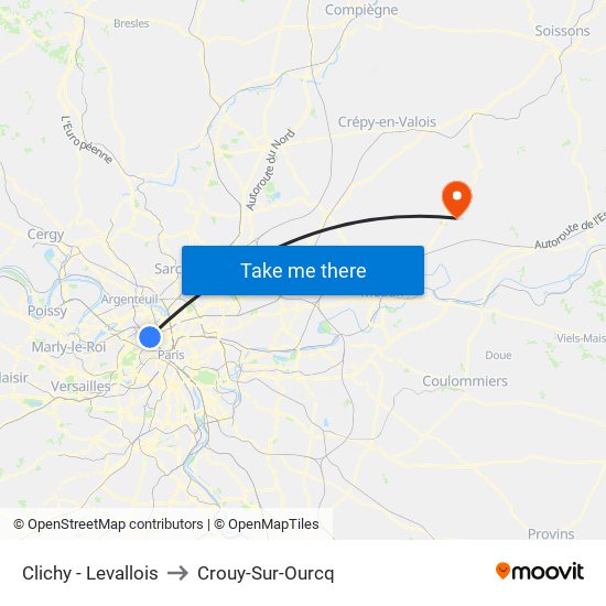 Clichy - Levallois to Crouy-Sur-Ourcq map