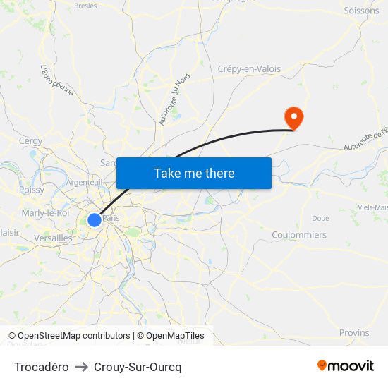 Trocadéro to Crouy-Sur-Ourcq map