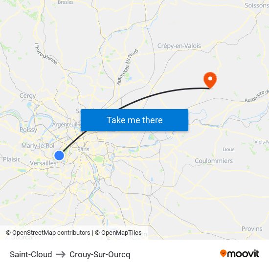 Saint-Cloud to Crouy-Sur-Ourcq map