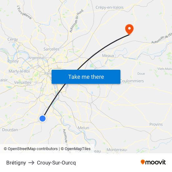 Brétigny to Crouy-Sur-Ourcq map