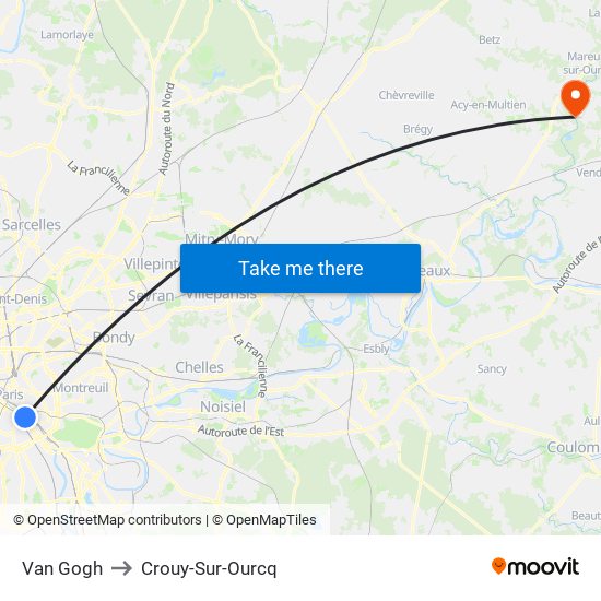 Van Gogh to Crouy-Sur-Ourcq map