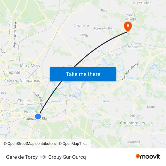 Gare de Torcy to Crouy-Sur-Ourcq map