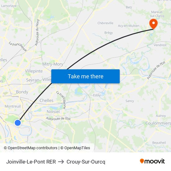 Joinville-Le-Pont RER to Crouy-Sur-Ourcq map