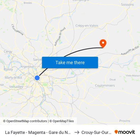 La Fayette - Magenta - Gare du Nord to Crouy-Sur-Ourcq map