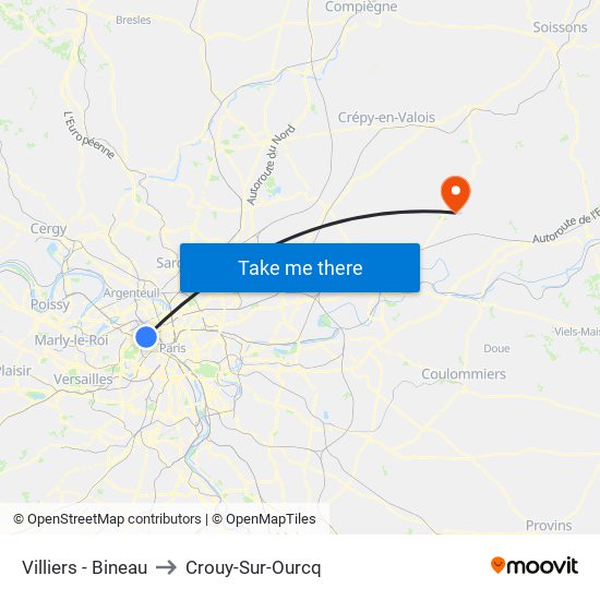 Villiers - Bineau to Crouy-Sur-Ourcq map