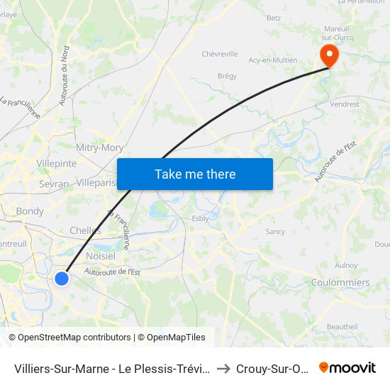 Villiers-Sur-Marne - Le Plessis-Trévise RER to Crouy-Sur-Ourcq map