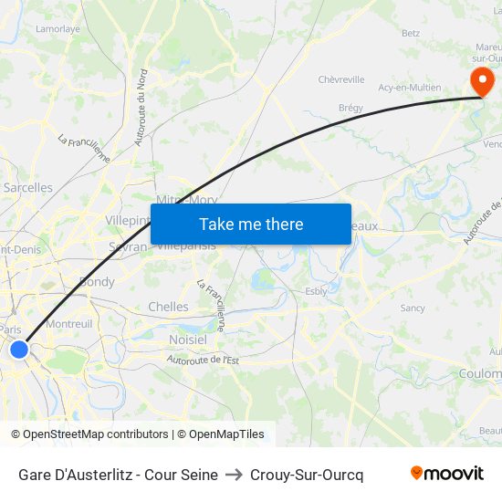 Gare D'Austerlitz - Cour Seine to Crouy-Sur-Ourcq map