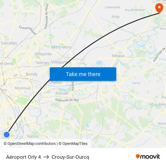 Aéroport Orly 4 to Crouy-Sur-Ourcq map