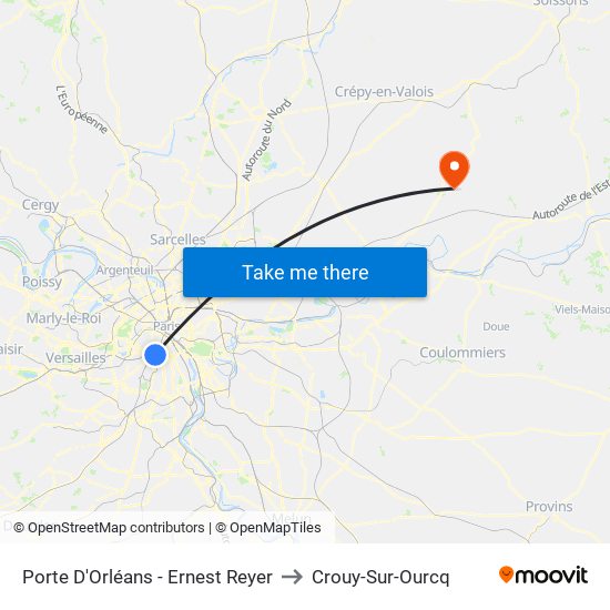 Porte D'Orléans - Ernest Reyer to Crouy-Sur-Ourcq map
