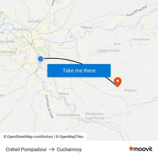 Créteil Pompadour to Cucharmoy map