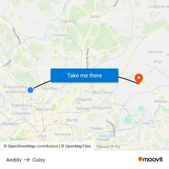 Andilly to Cuisy map