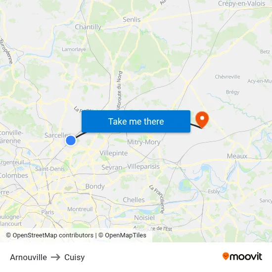 Arnouville to Cuisy map