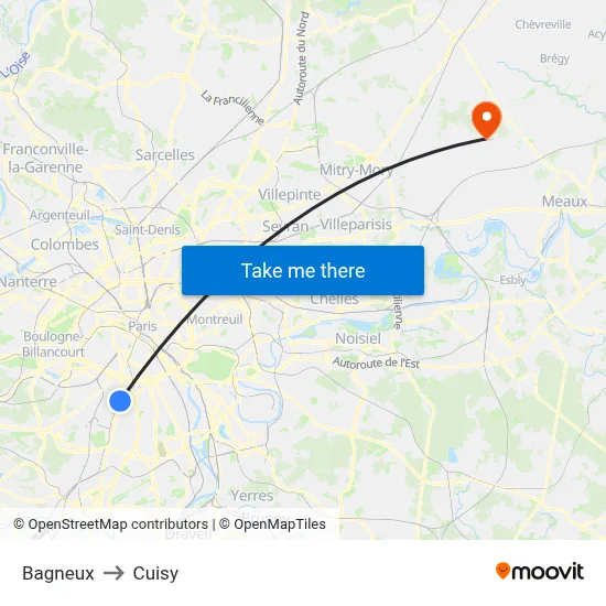 Bagneux to Cuisy map