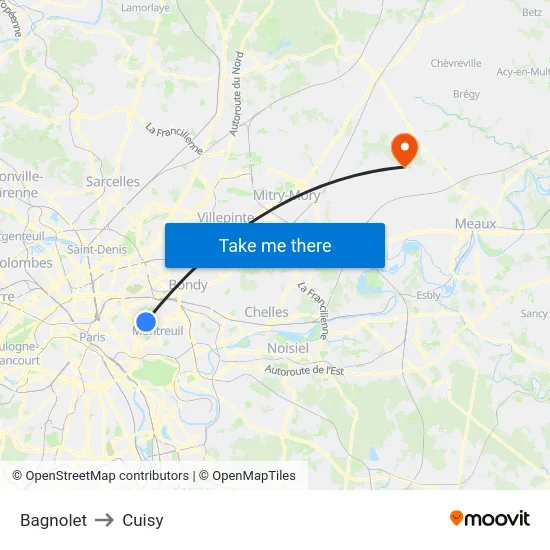 Bagnolet to Cuisy map