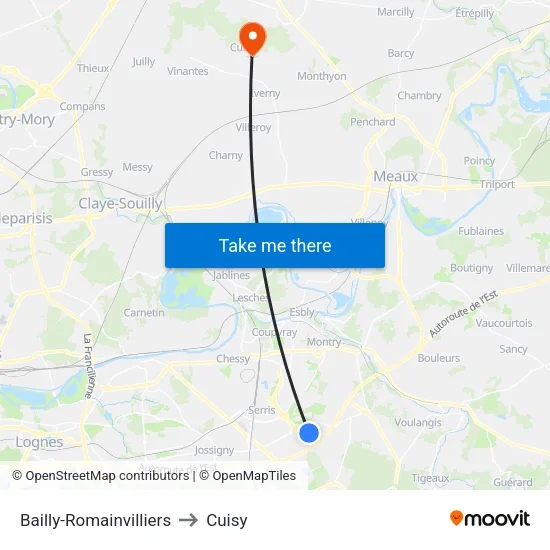 Bailly-Romainvilliers to Cuisy map