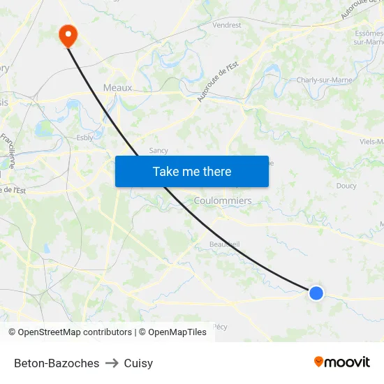 Beton-Bazoches to Cuisy map