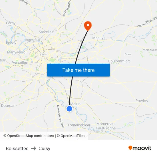 Boissettes to Cuisy map