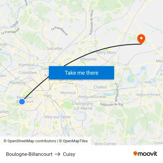Boulogne-Billancourt to Cuisy map