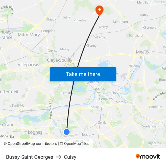 Bussy-Saint-Georges to Cuisy map