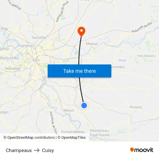 Champeaux to Cuisy map