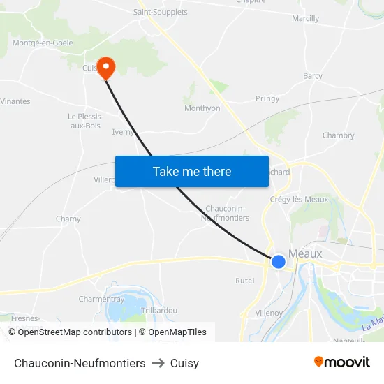 Chauconin-Neufmontiers to Cuisy map