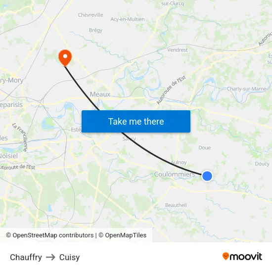 Chauffry to Cuisy map