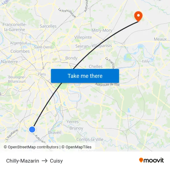 Chilly-Mazarin to Cuisy map