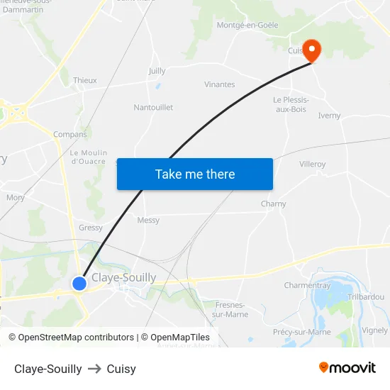 Claye-Souilly to Cuisy map