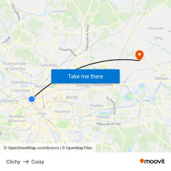 Clichy to Cuisy map