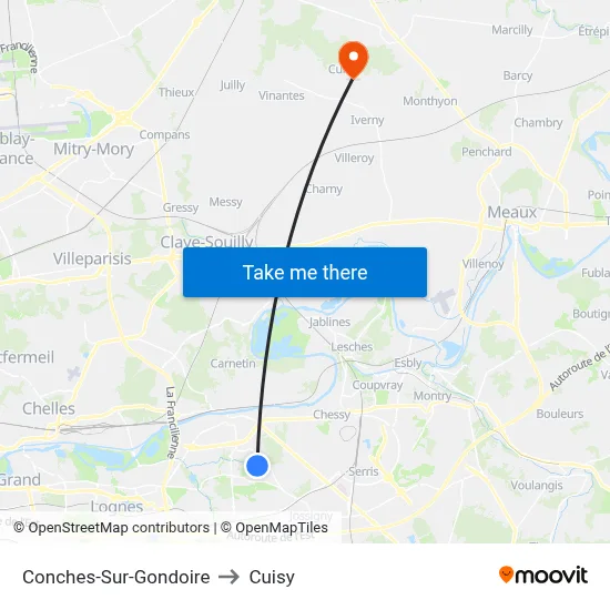 Conches-Sur-Gondoire to Cuisy map