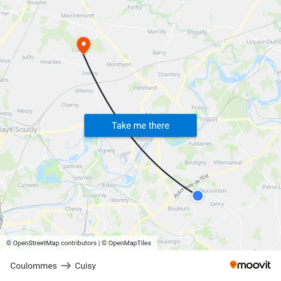 Coulommes to Cuisy map