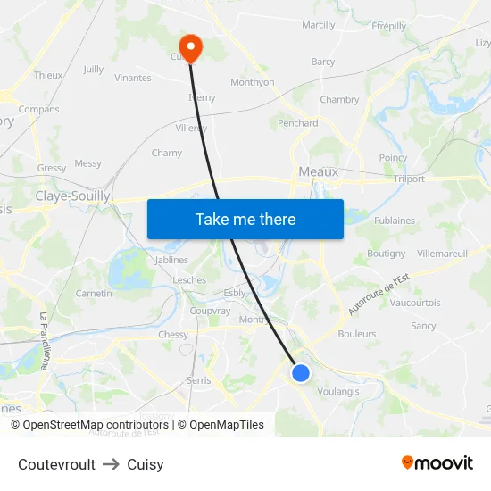 Coutevroult to Cuisy map