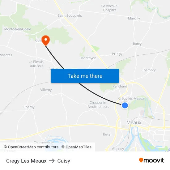 Cregy-Les-Meaux to Cuisy map