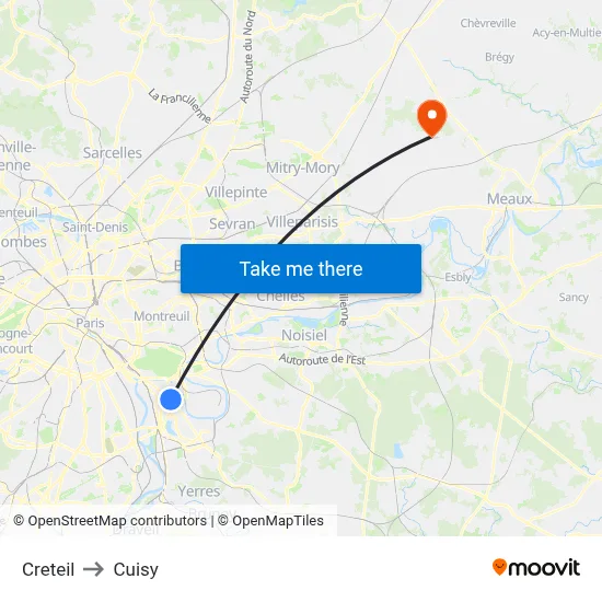 Creteil to Cuisy map