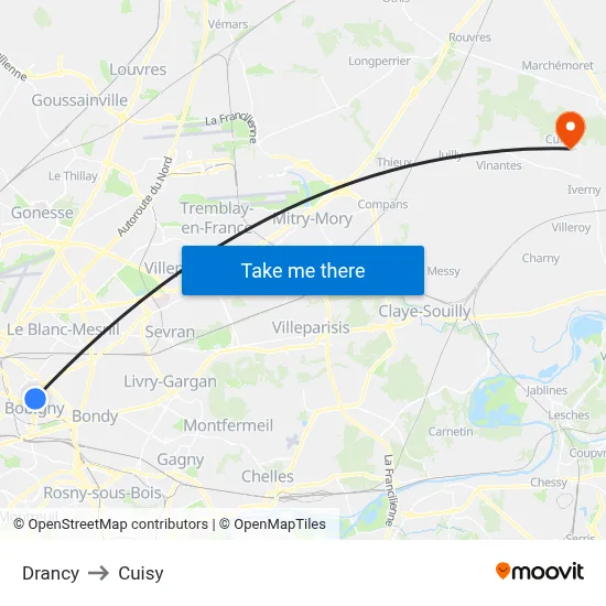 Drancy to Cuisy map