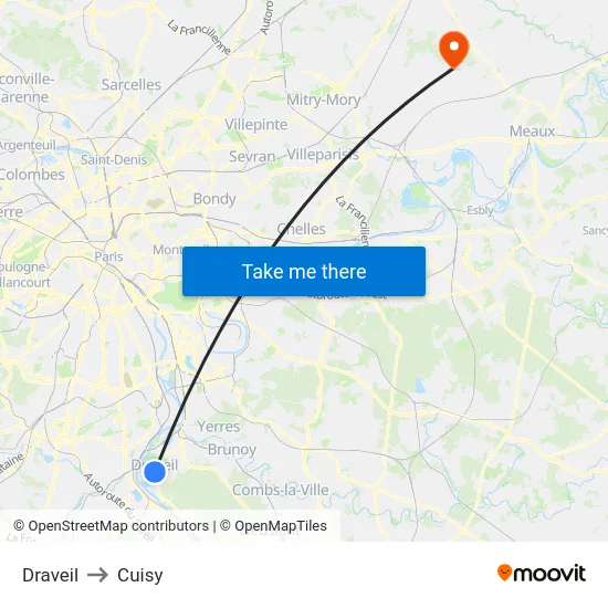 Draveil to Cuisy map