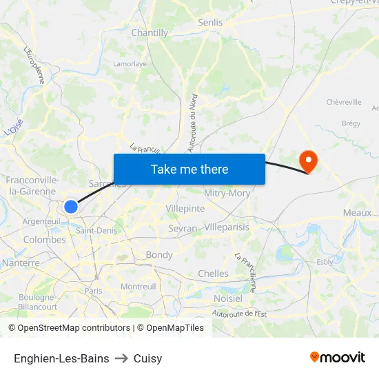 Enghien-Les-Bains to Cuisy map