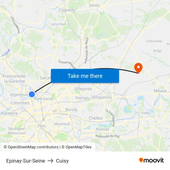 Epinay-Sur-Seine to Cuisy map