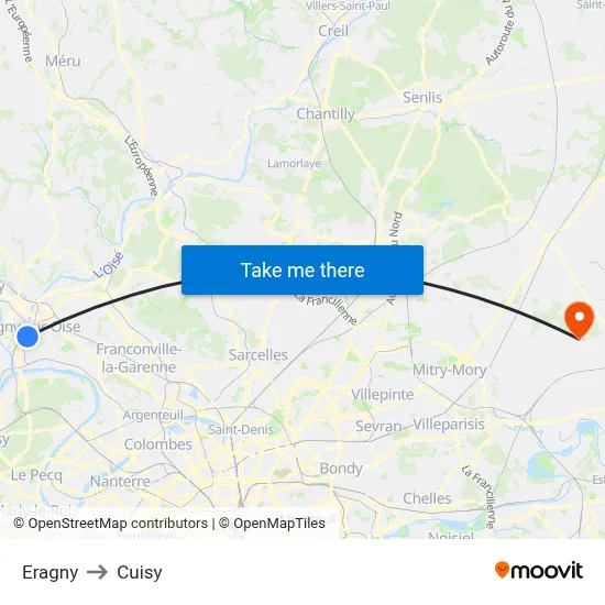 Eragny to Cuisy map